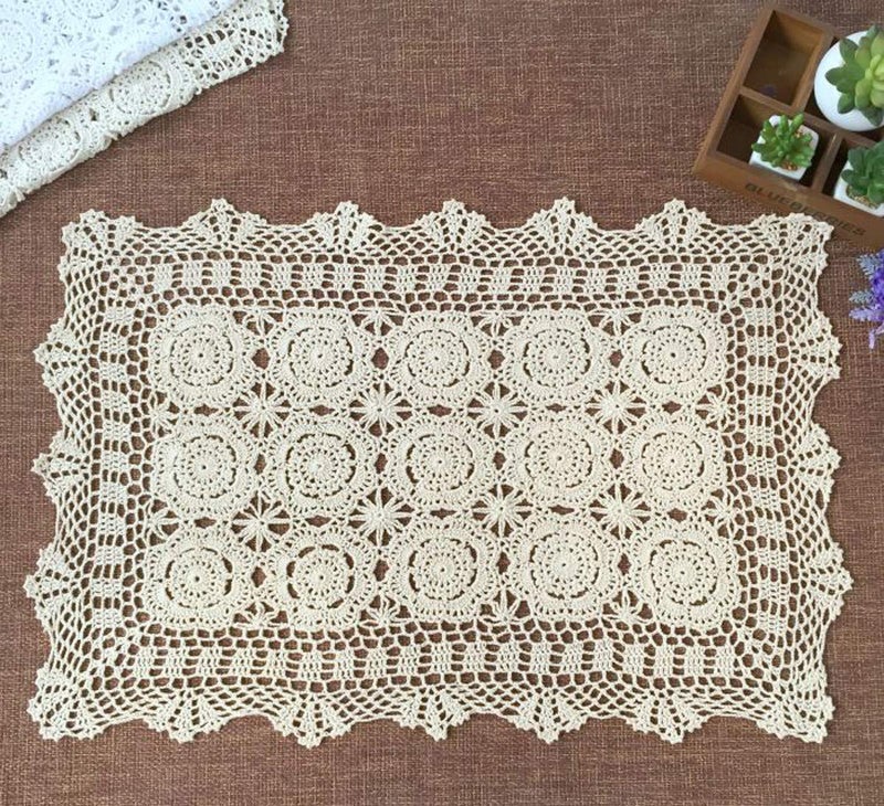 Damanni Rectangular Cotton Handmade Crochet Lace Table Runner Doilies Table Dresser Scarf DÃ©cor,19 Inch by 35 Inchï¼ŒBeige - Image 2